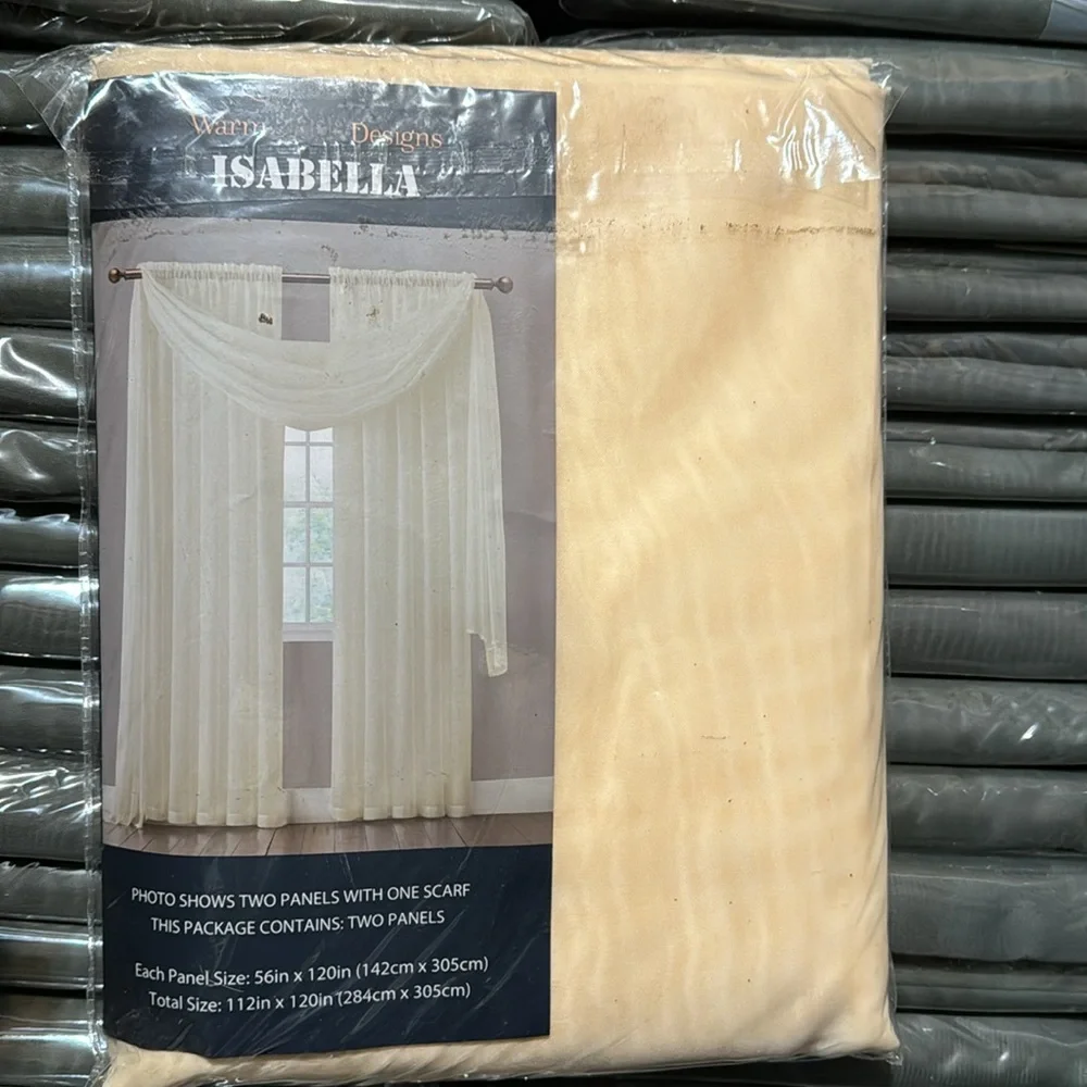 Isabella Beige sheer 2 window panels